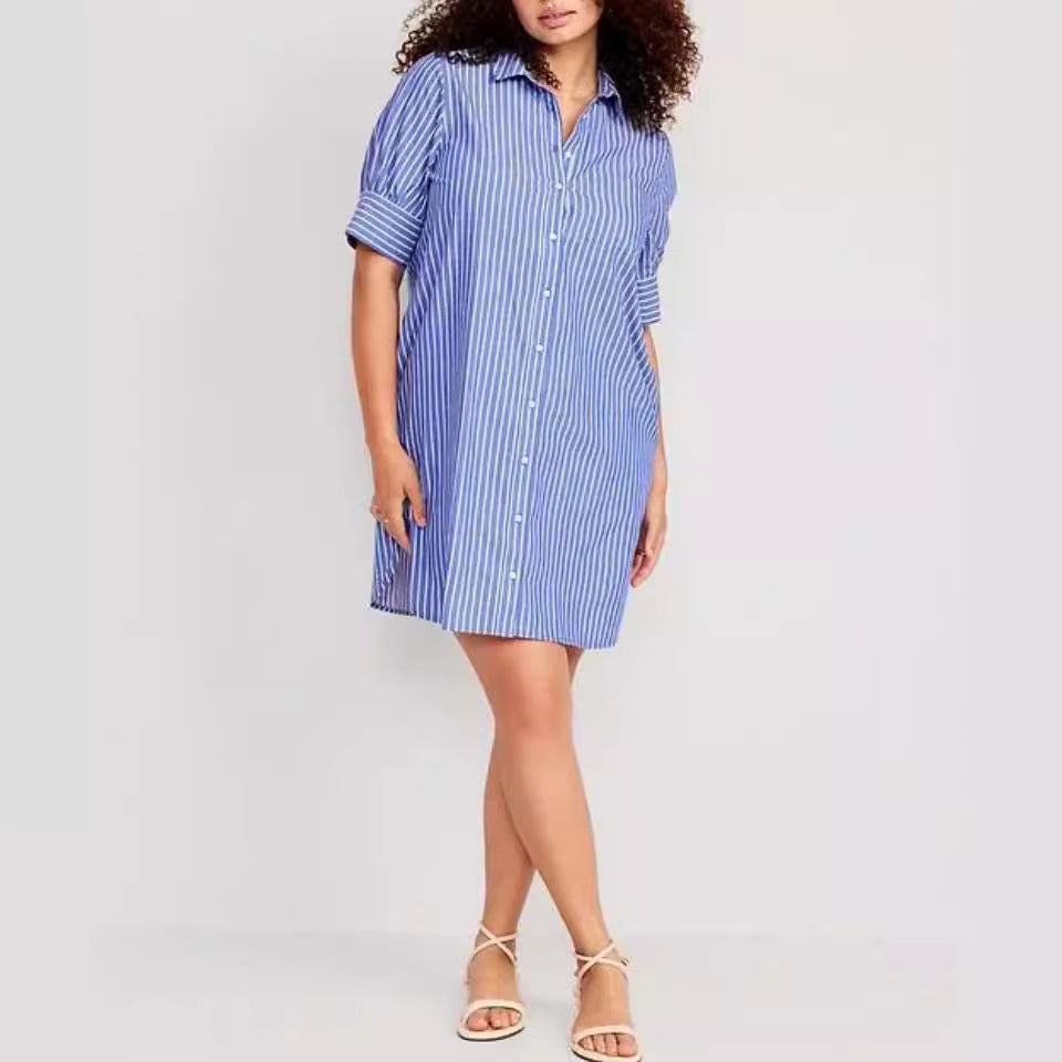 Striped Pocket Single-breasted Dress Women apparel & accessories