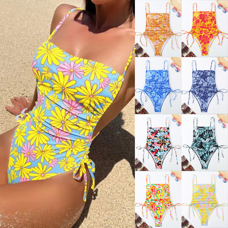 Vacation Style Drawstring Slimming Sexy One Piece Swimsuit apparel & accessories