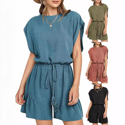 Cotton And Linen Jumpsuit Loose Waist Short Sleeve Women apparel & accessories