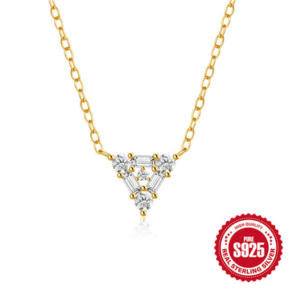 S925 Sterling Silver Triangle Diamond Short Necklace Jewelry