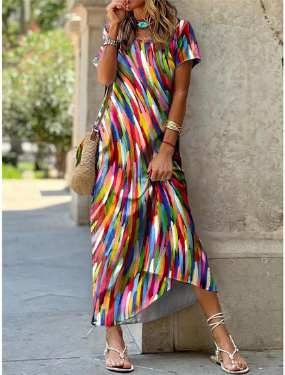 Women's Fashion Casual Round Neck Printed Dress apparels & accessories
