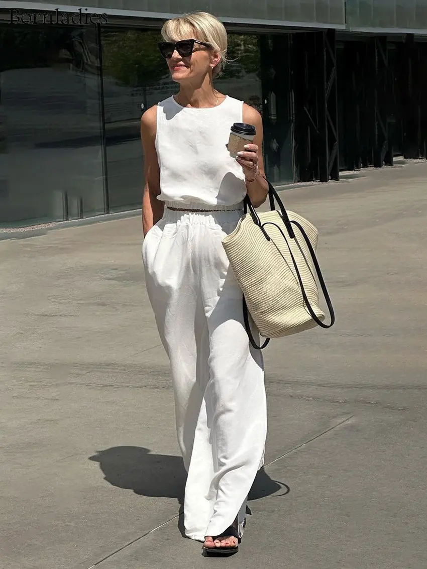Cotton And Linen Suit Short Summer Sleeveless Elastic Waist apparel & accessories