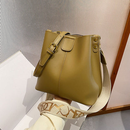 French Minority Design Simple Wide Shoulder Strap Bucket Bags Female apparel & accessories