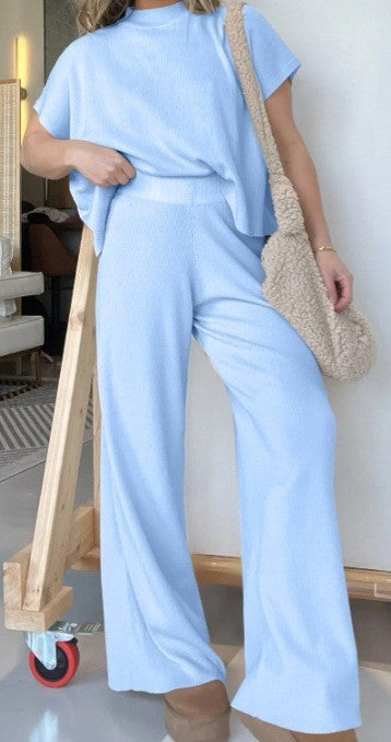 Women's Solid Color Knitted Crew Neck Casual Suit apparel & accessories