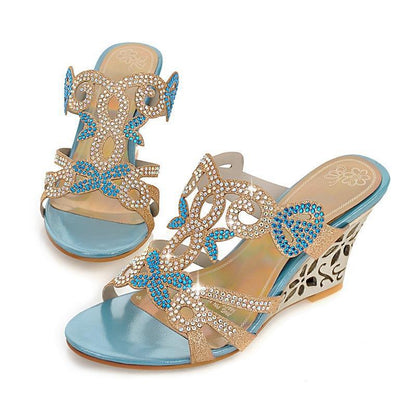 Wedge Sandals Peep Toe Slip-on Rhinestone Shoes & Bags