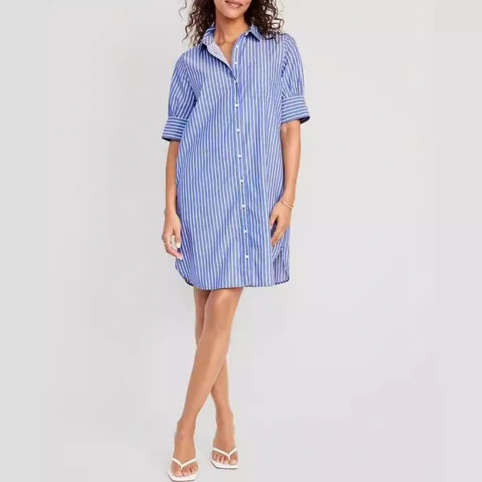 Striped Pocket Single-breasted Dress apparel & accessories