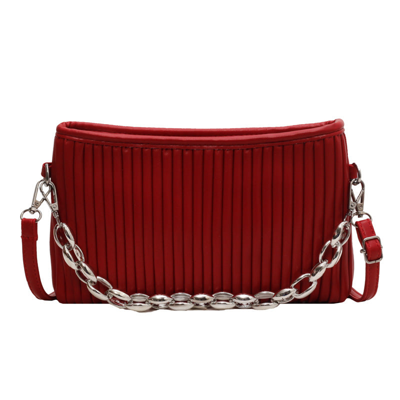 Women's Textured Pleated Chain Shoulder Messenger Bag apparels & accessories