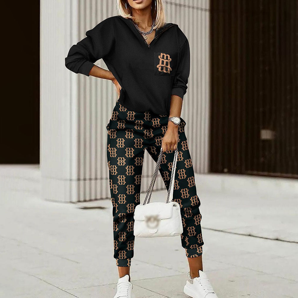 Women's Fashion Printing Long Sleeve Trousers Suit apparel & accessories