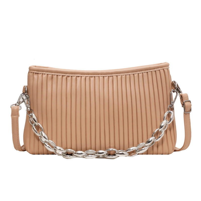 Women's Textured Pleated Chain Shoulder Messenger Bag apparels & accessories