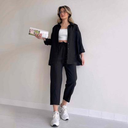 Women's Fashion Casual Loose Shirt Cropped Sports Harem Pants Two-piece Set apparels & accessories