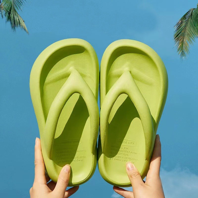 Solid Color Thick-soled Flip-flops Summer Indoor Outdoor Fashion Thong Sandals Casual Holiday Beach Shoes Shoes & Bags