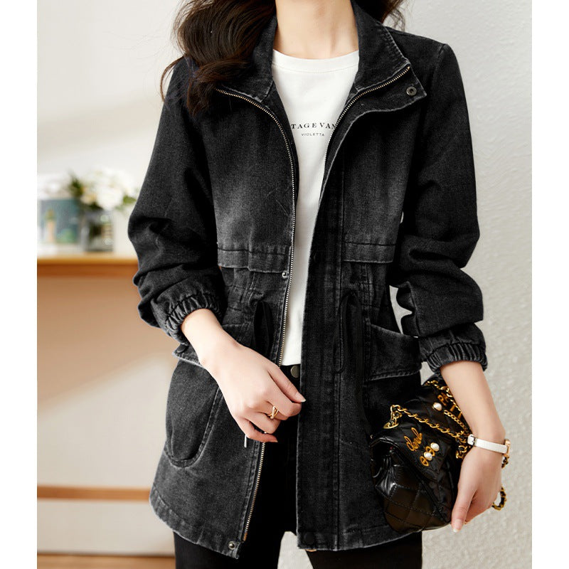 Denim Women's Coat Hooded Casual Top Mid-length apparel & accessories