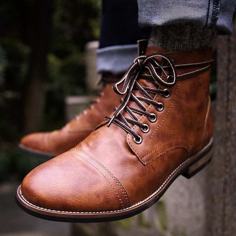 Men's Shoes With Front Lace Round Toe Motorcycle Boots Shoes & Bags