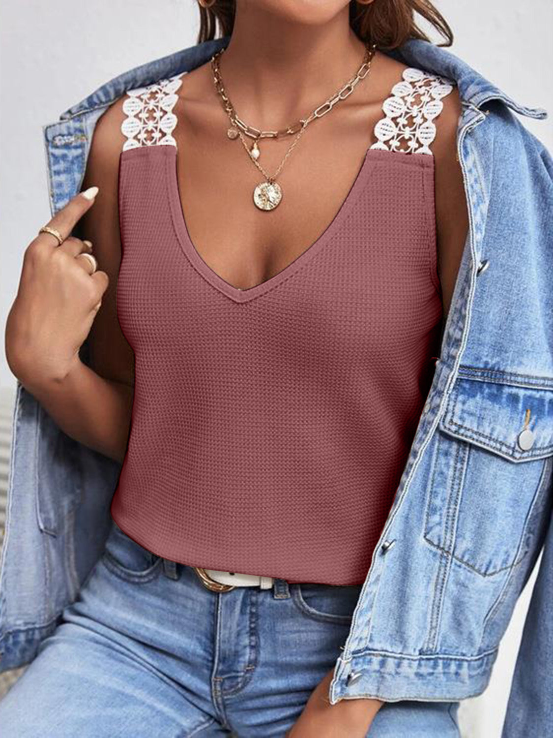 Full Size Lace Detail V-Neck Tank apparel & accessories