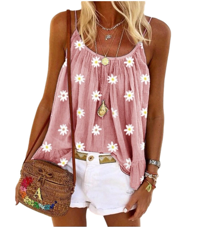 Women's Little Daisy Printed Camisole Large Size Loose Vest apparels & accessories