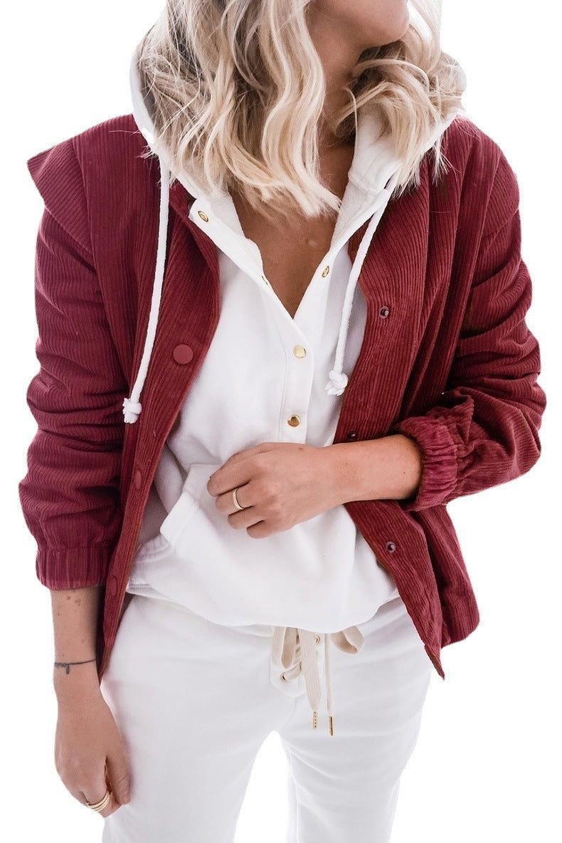 Simple Corduroy Cardigan Long Sleeve Jacket apparel & accessories