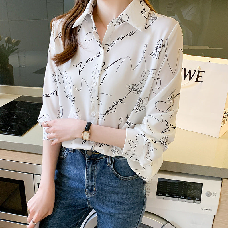 French Ink Painting Print Chiffon Shirt Women apparel & accessories