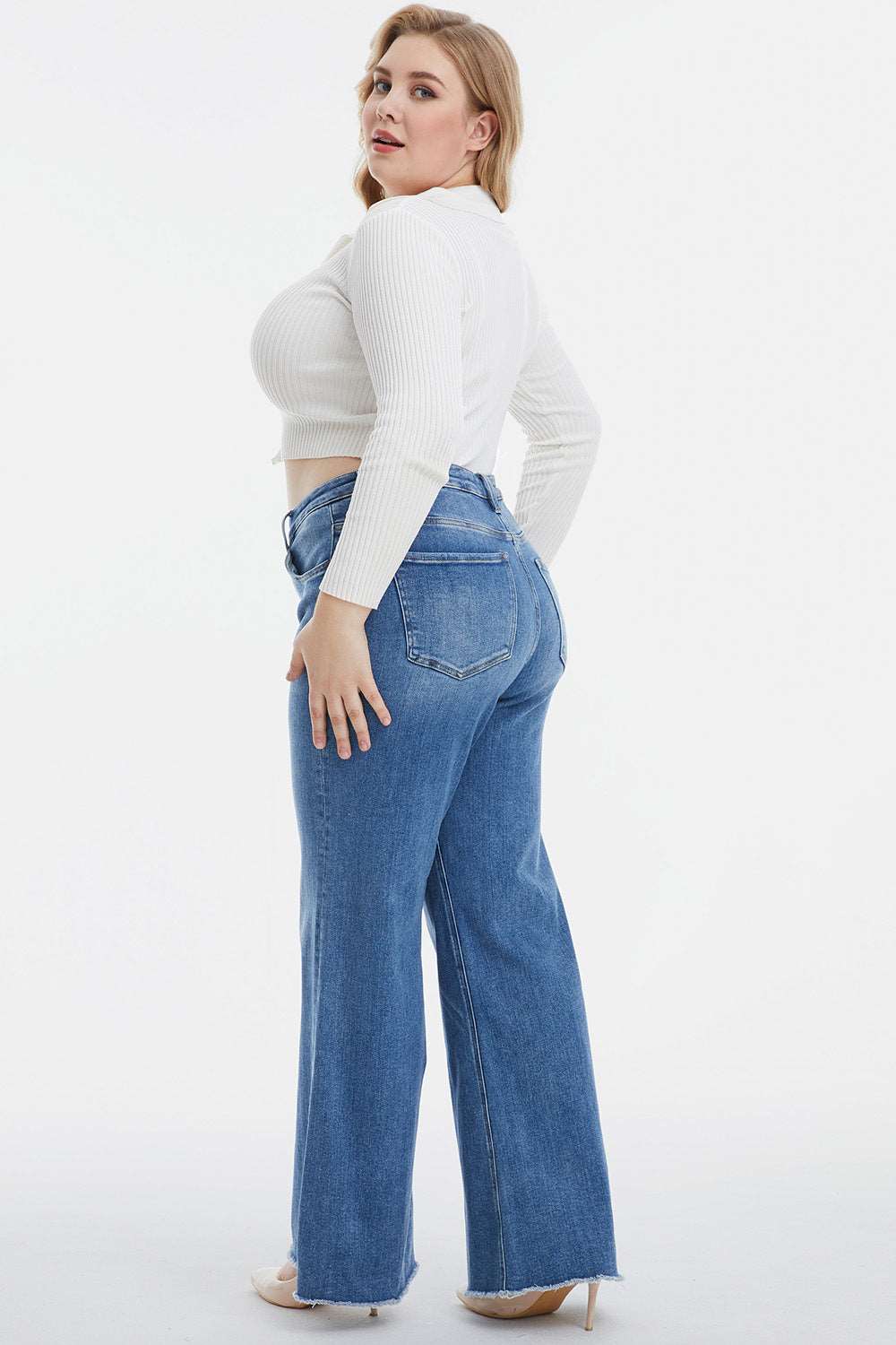 BAYEAS Full Size High Waist Button-Fly Raw Hem Wide Leg Jeans Bottom wear