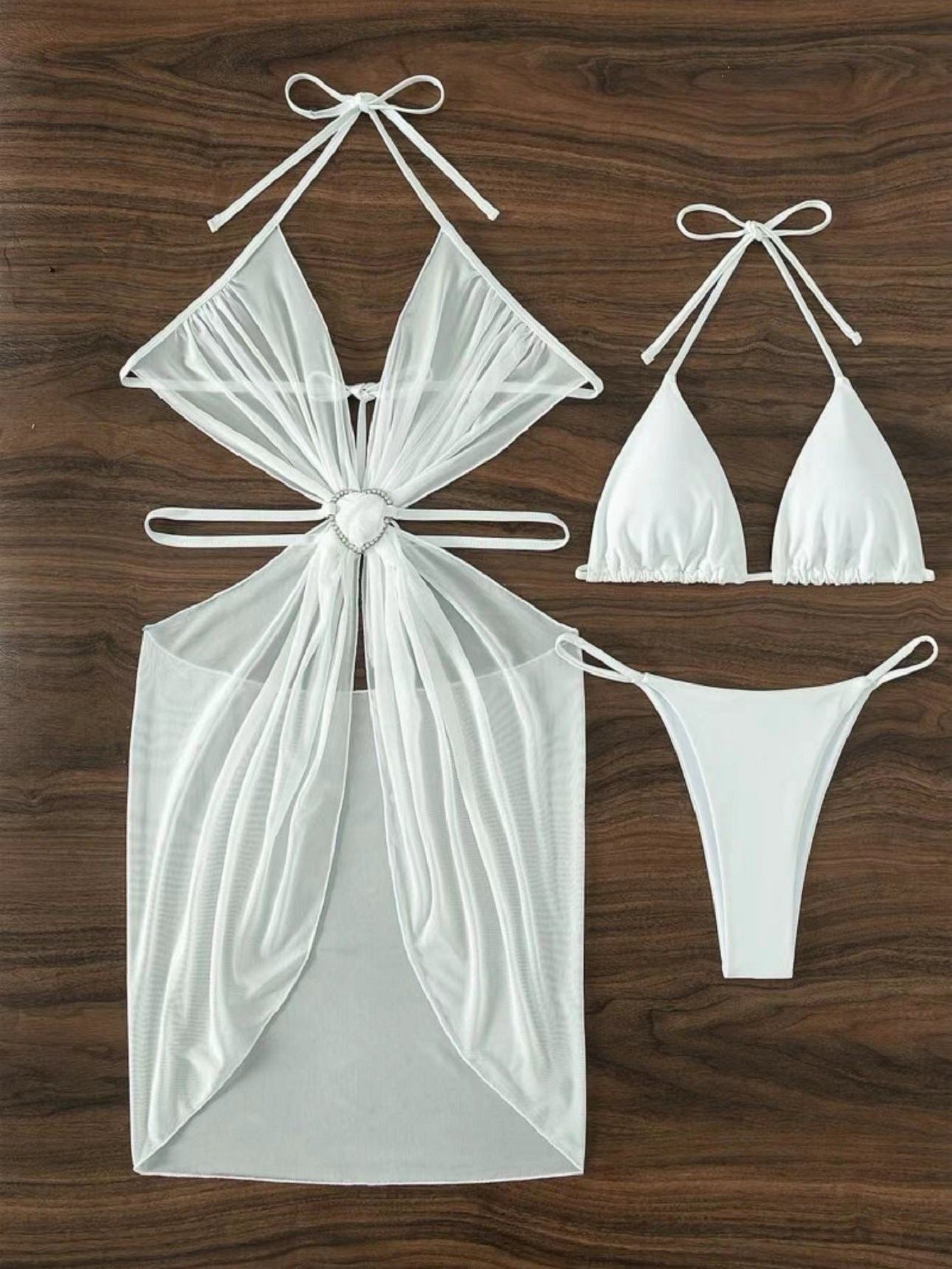 Women's Solid Color Split Swimsuit Three-piece Bikini apparel & accessories