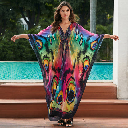 European And American Printed Chest Woven Beach Cover-up apparel & accessories