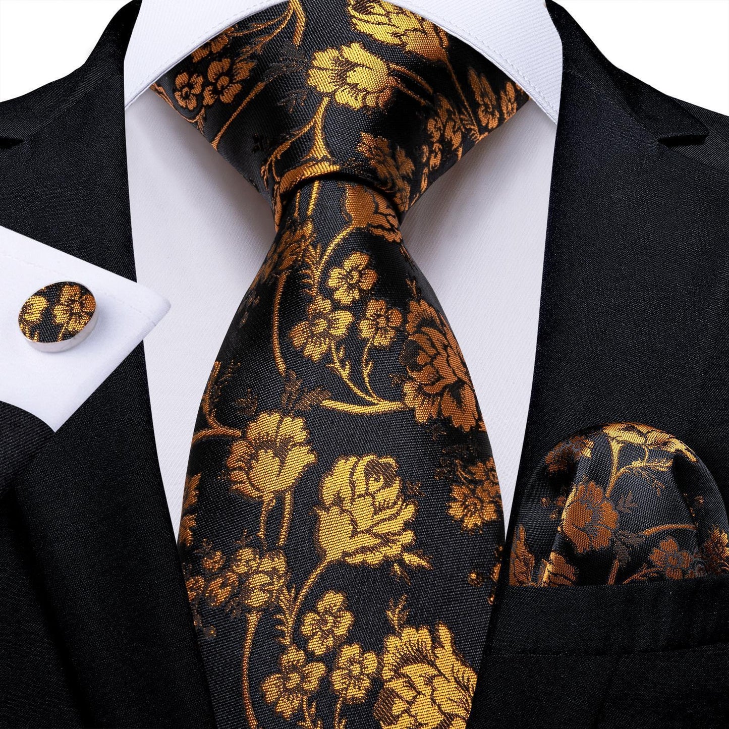 Men's Tie Luxury Black And Gold Striped Silk Woven apparels & accessories