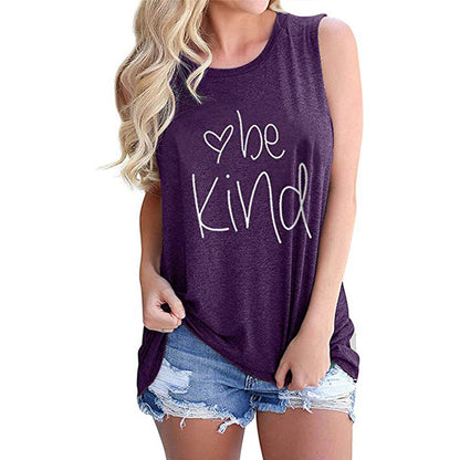 Letter Printed Round Neck Casual Sleeveless T-shirt apparel & accessories