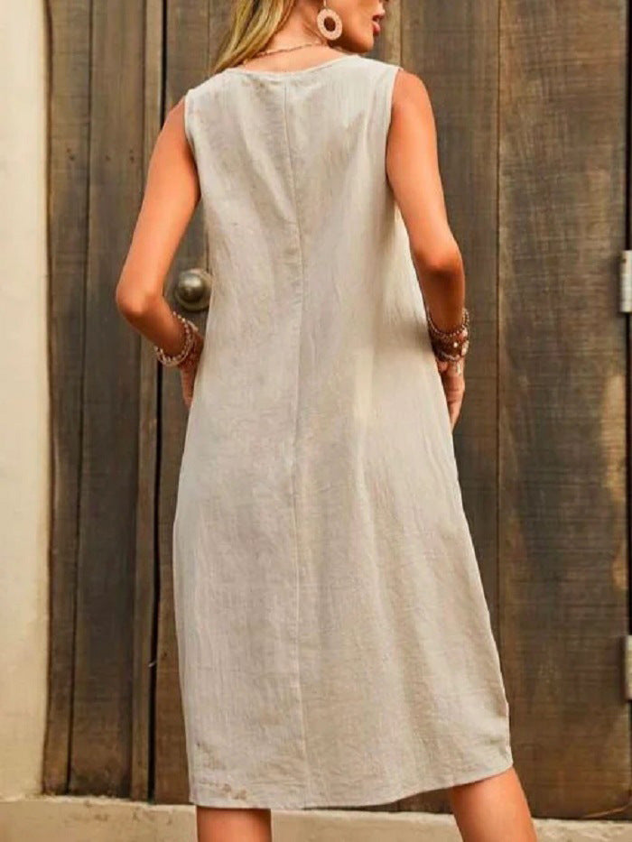 Sleeveless U-neck Dress With Pockets Design Casual Solid Color Loose Dresses Summer Fashion Womens Clothing apparel & accessories