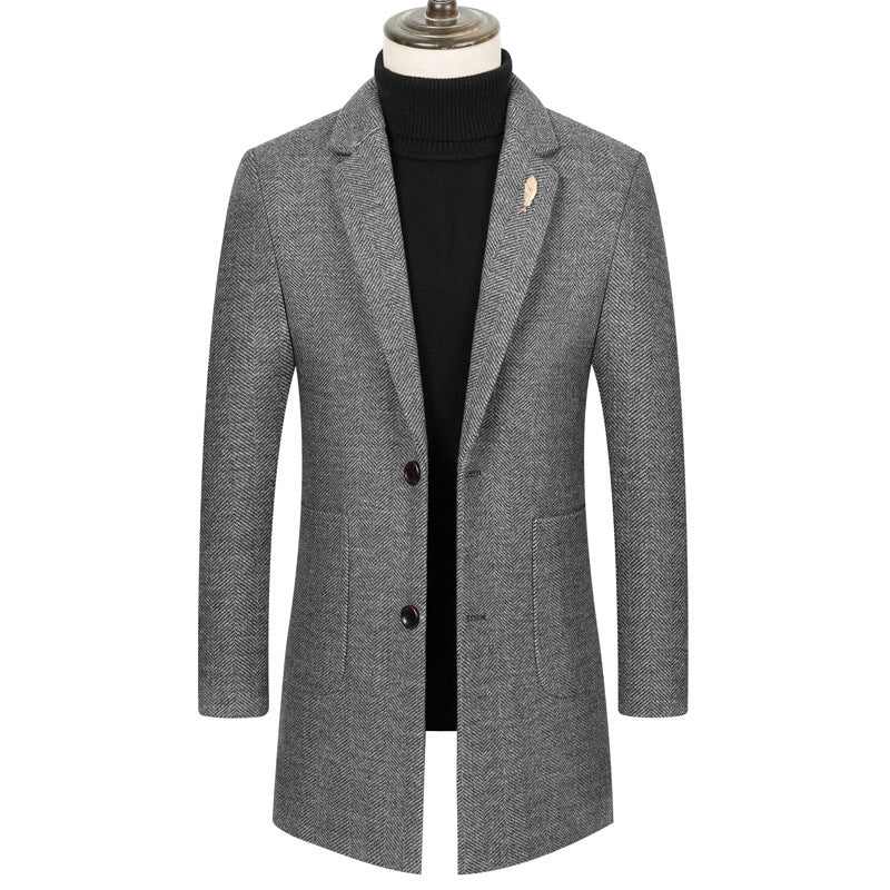 Men's Lapel Herringbone Slim-fit Cashmere Coat men's clothing