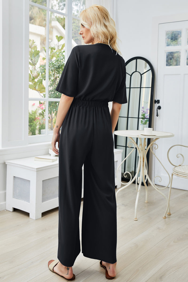 Tie Front Cutout Wide Leg Jumpsuit apparel & accessories