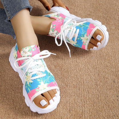 Print Lace-up Sports Sandals Mesh Shoes Shoes & Bags