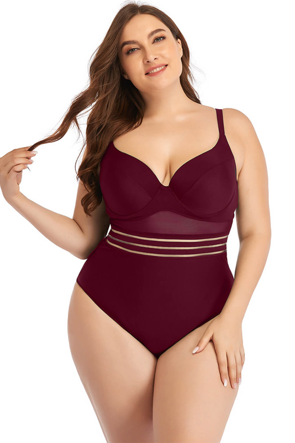 Plus Size Spliced Mesh Tie-Back One-Piece Swimsuit apparel & accessories