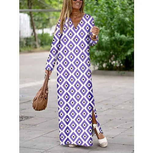 Printed V-neck Long Dress For Women apparels & accessories