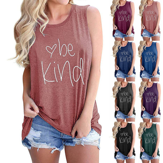 Letter Printed Round Neck Casual Sleeveless T-shirt apparel & accessories