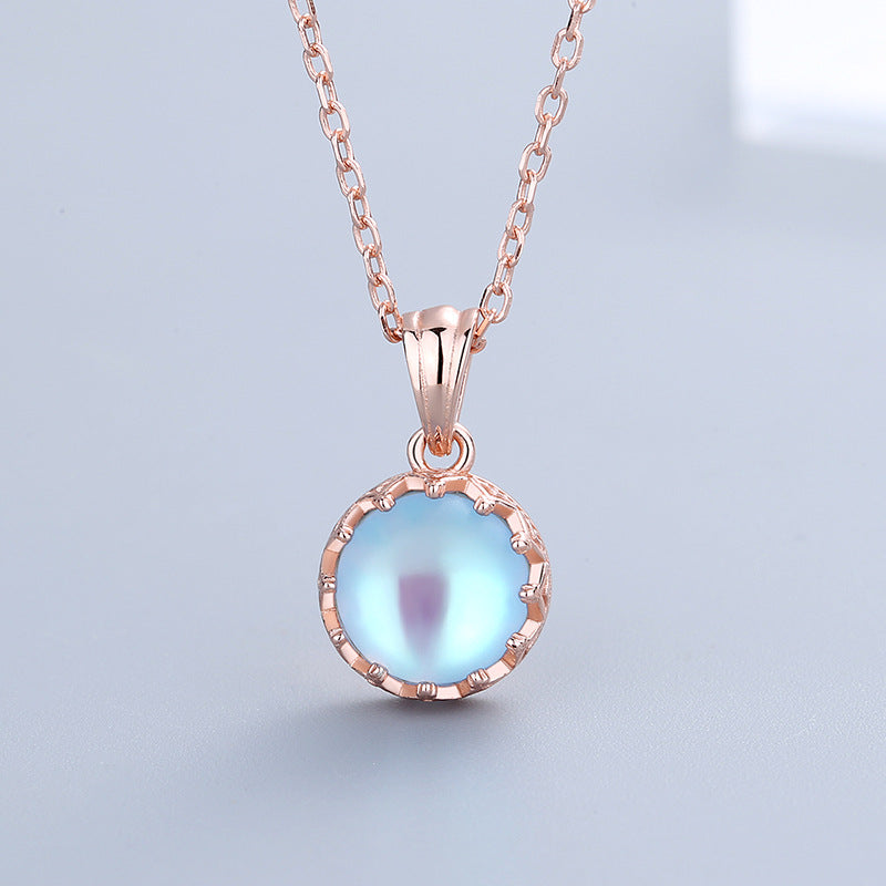 Crown Moonstone Necklace Female S925 Sterling Silver Clavicle Chain Niche Design Light Luxury Pendant Jewelry