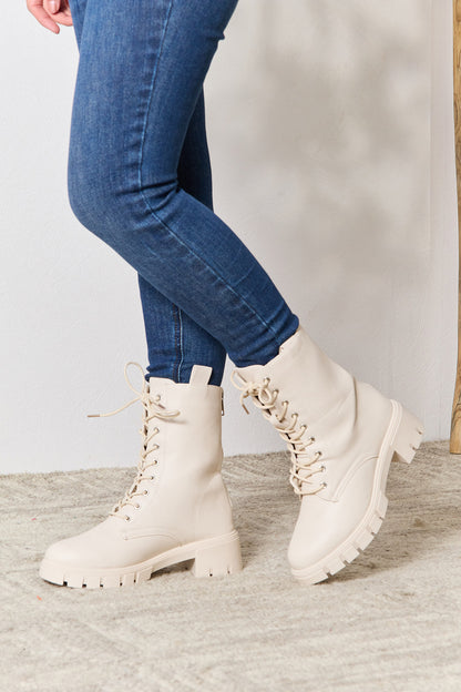 East Lion Corp Zip Back Lace-up Front Combat Boots Accessories for women