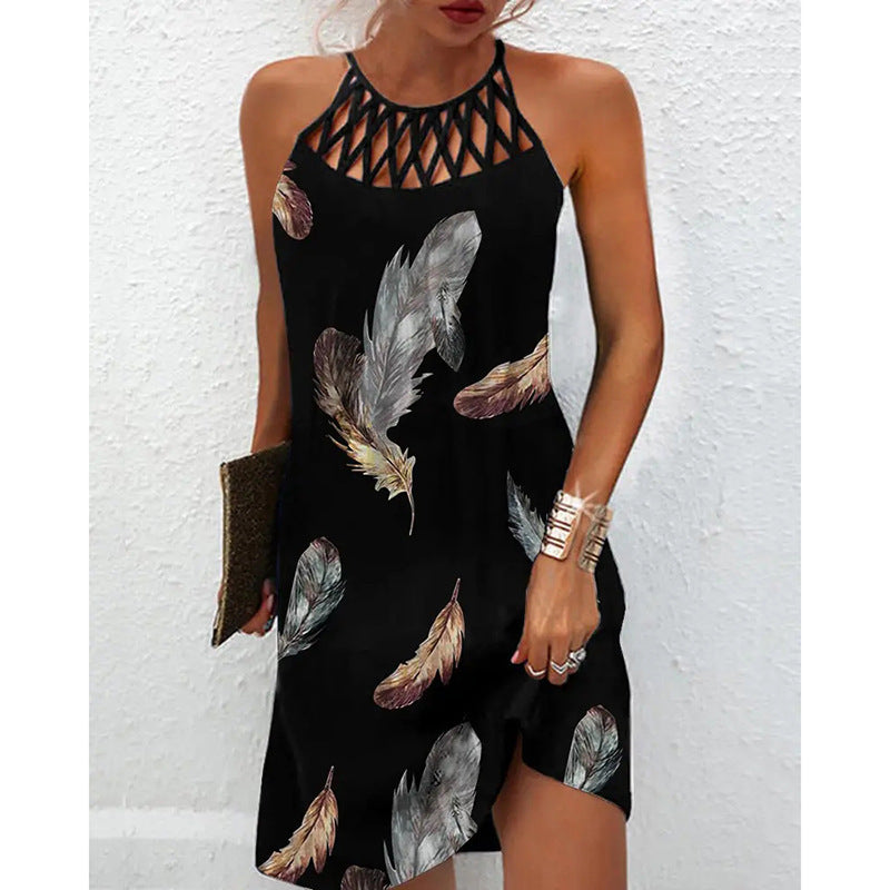 Fashion Print Dress Casual Halterneck Dresses For Women Summer Clothes apparels & accessories