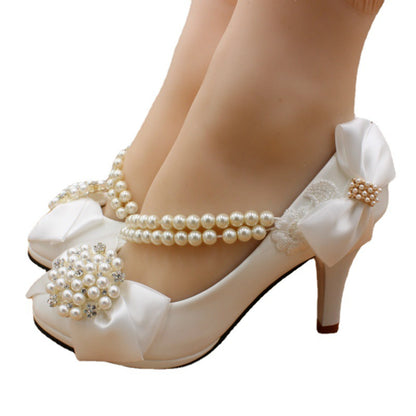 Fashion Simple Bridal Shoes Bow High Heels Shoes & Bags