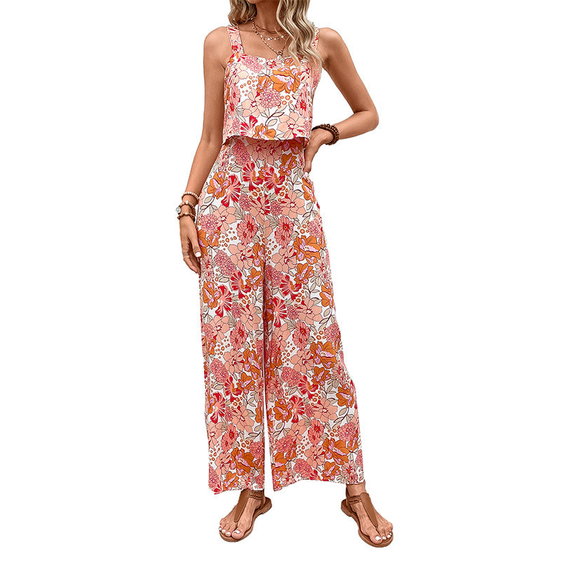 Women's Printed Square Collar Camisole Jumpsuit apparels & accessories