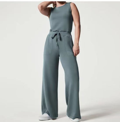 Solid Color Jumpsuit Sleeveless Tops Tie Elastic Pants Romper apparel & accessories