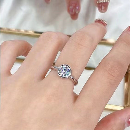 925 Silver 7mm Round White Diamond Ice Flower Cut Wedding Ring Jewelry