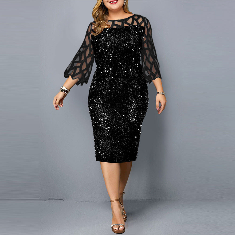 Individual Sequin Design Plus Size Women's Dress Dresses & Tops