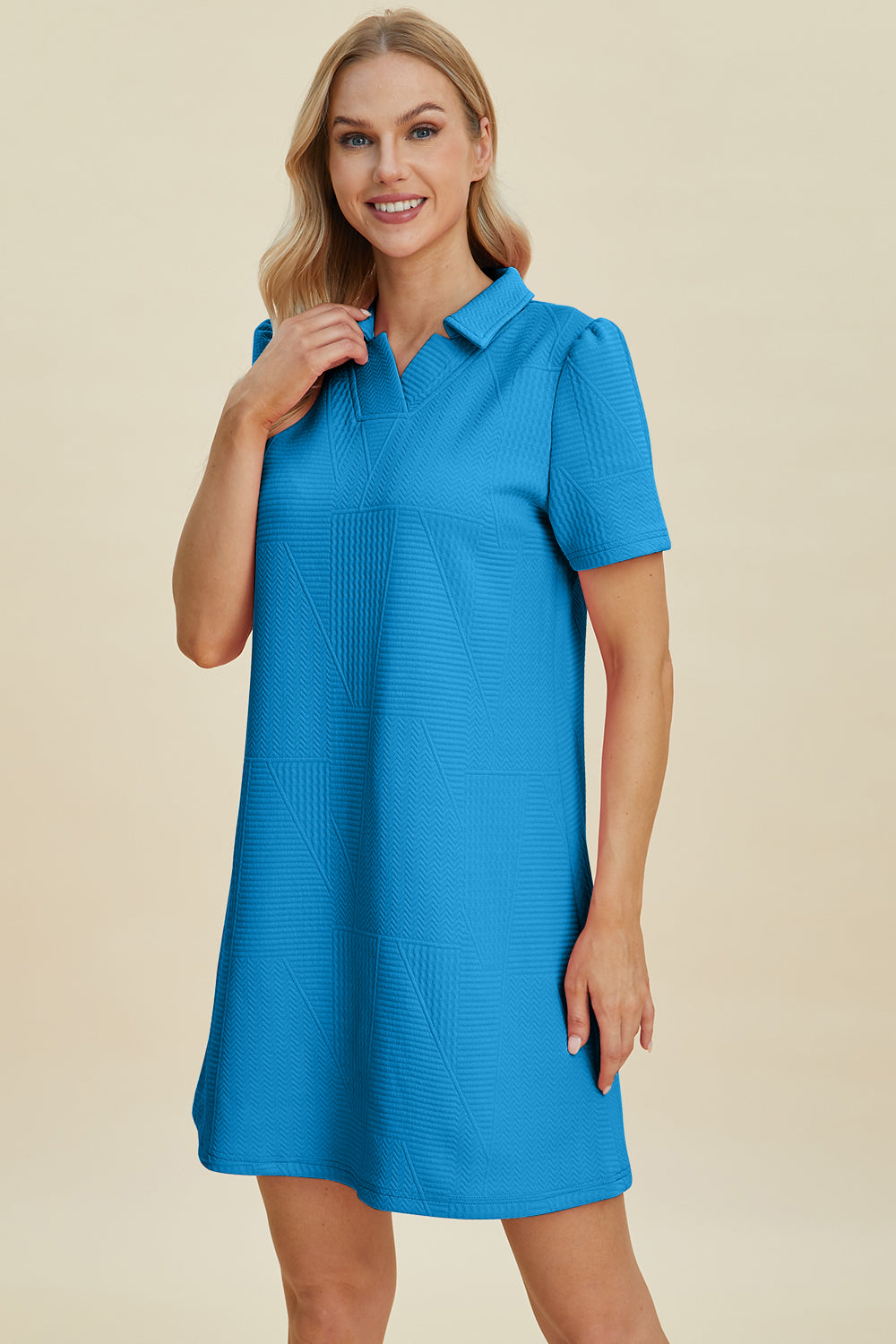 Double Take Full Size Texture Short Sleeve Dress Dresses & Tops