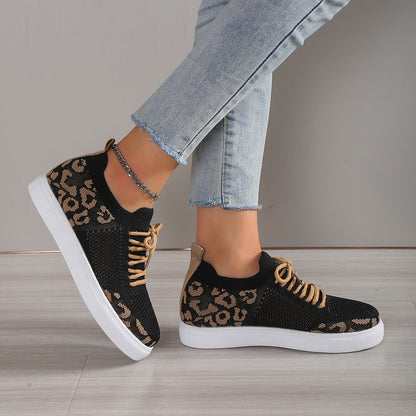 Lace-Up Leopard Flat Sneakers Shoes & Bags