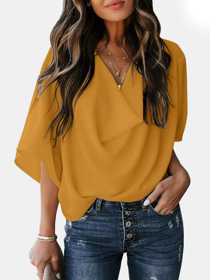 Cowl Neck Three-Quarter Sleeve Blouse apparel & accessories