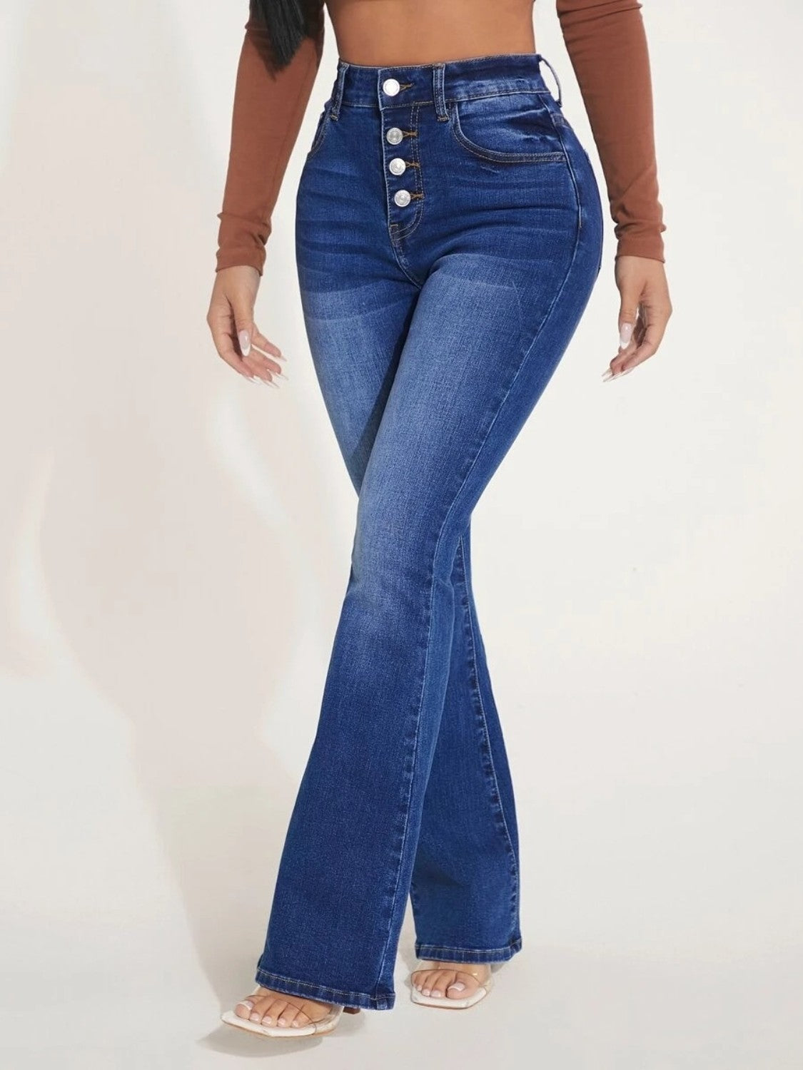 Button Fly Bootcut Jeans with Pockets Bottom wear