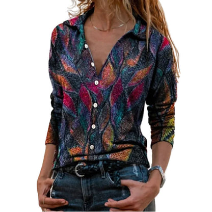 Printed V-neck Long-sleeved Top Women apparels & accessories