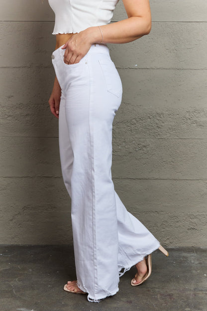 RISEN Raelene Full Size High Waist Wide Leg Jeans in White Bottom wear