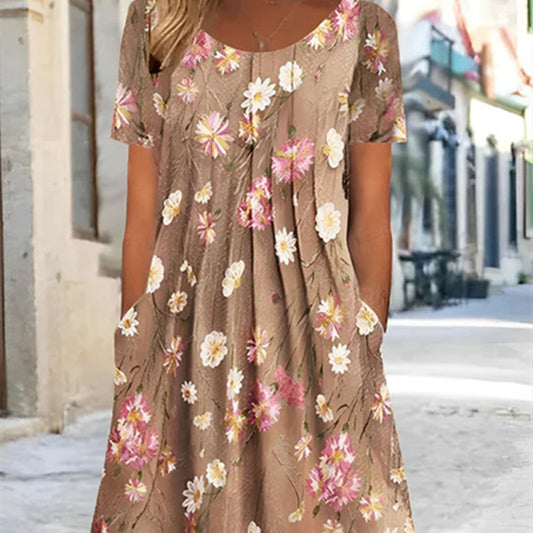 Women's Graceful And Fashionable Floral Short Sleeve Dress apparel & accessories