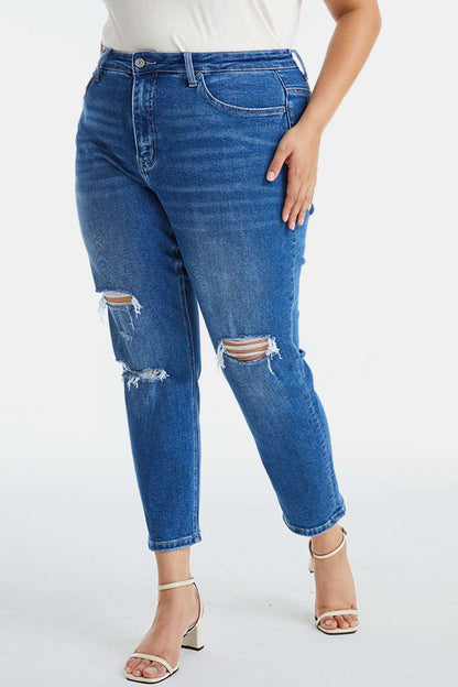 BAYEAS Full Size Distressed High Waist Mom Jeans apparel & accessories