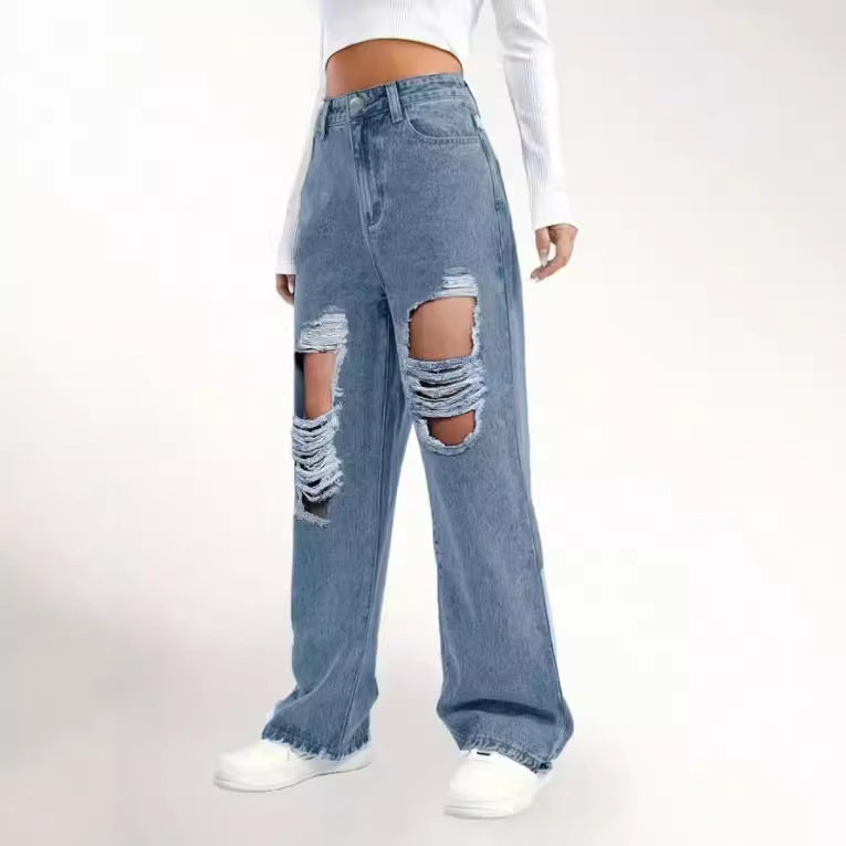 European And American Fashion Ripped High Waist Jeans apparels & accessories